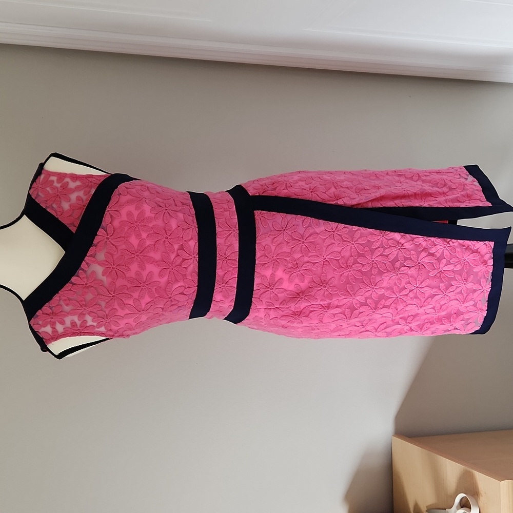 Nanette Lepore hot pink and navy lace dress, size 2